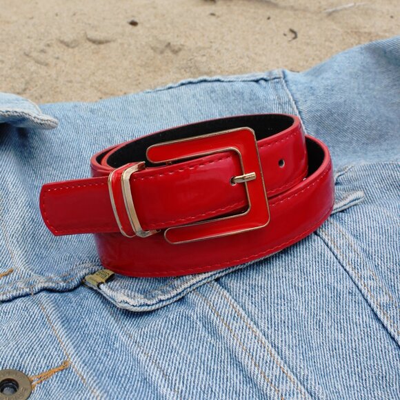 Y2K Jessica (Sears) Red Patent Leather/Gold Belt Large - Picture 3 of 5